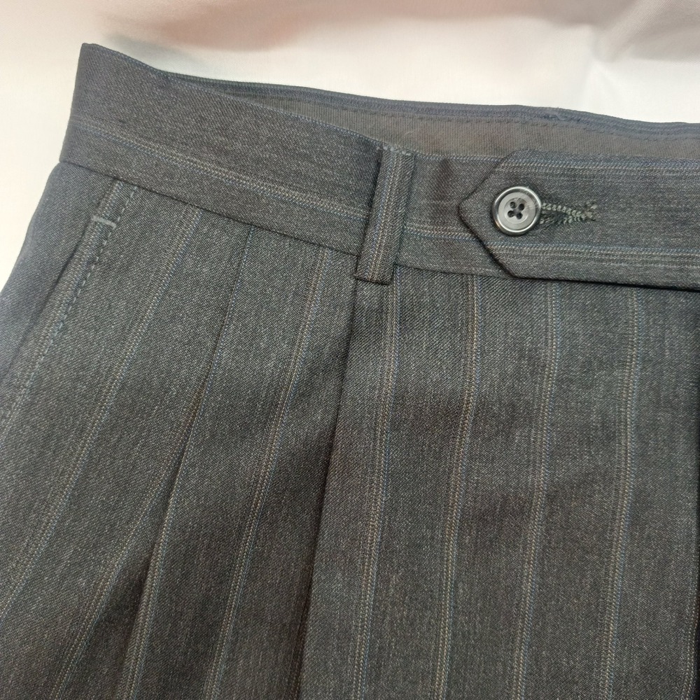 Black Pinstripe Wool Cashmere Pleated Cuffed Dress Pants Mens 35x41 (33x33)